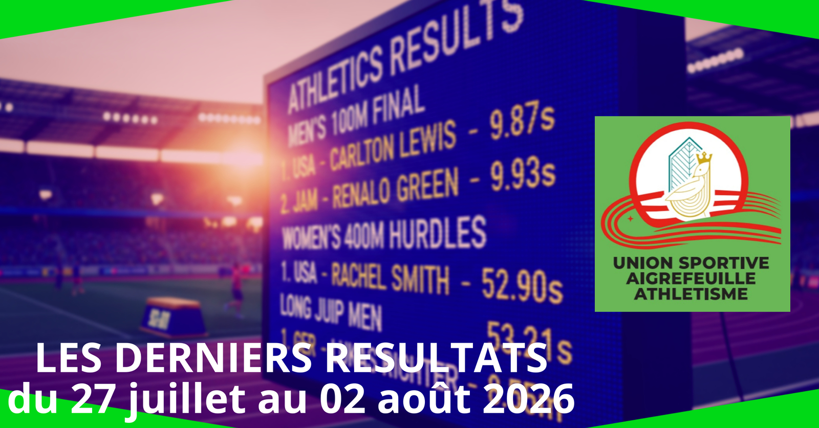 Résultats club du 27 juillet au 02 août 2026