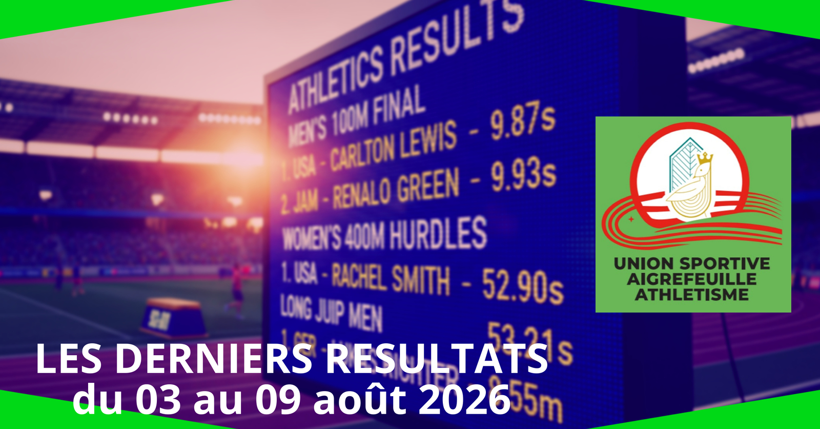 Résultats club du 03 au 09 août 2026