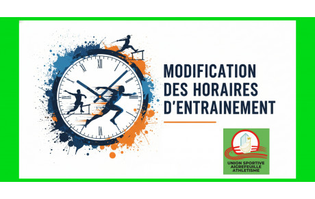 Modification des horaires d'entrainement pour tous les samedi jusqu'à la fin de saison !