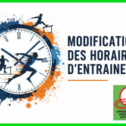 Modification des horaires d'entrainement pour tous les samedi jusqu'à la fin de saison !